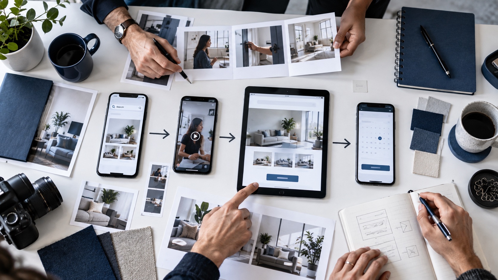 Campaign planning table connecting search, social, landing page and booking