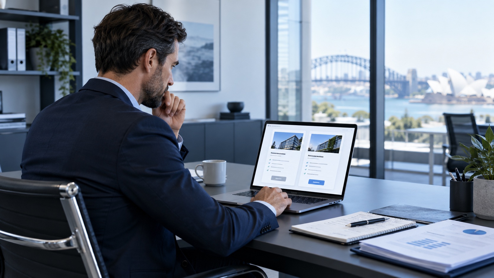 Business buyer comparing professional service options online